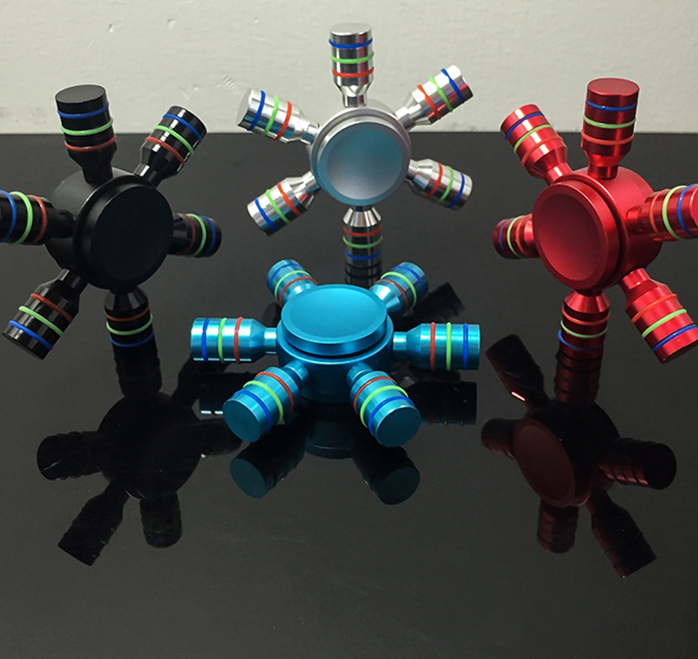 Wholesale 6 Stick Wheel Aluminum Fidget Spinner with Detachable Stick Toy for Autism Adult Child Mix Color